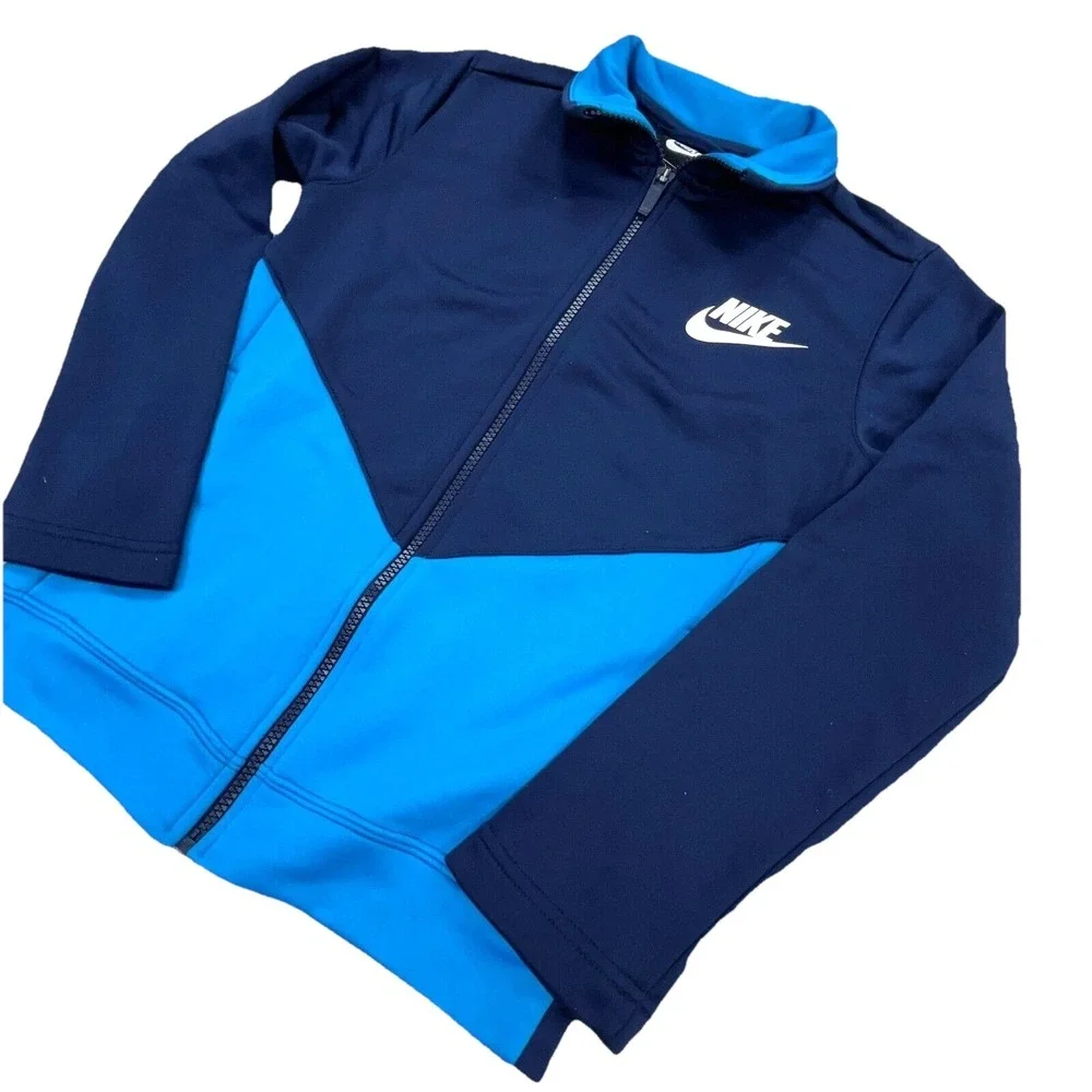 Nike Jacket Boys Small Blue Sweatshirt Track Suit Coat Warm Up Swoosh Youth Kids